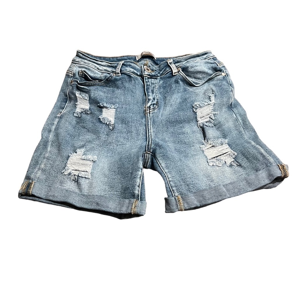 Sandpiper Women’s Distressed Denim Jean Bermuda Cuffed Shorts Size 16